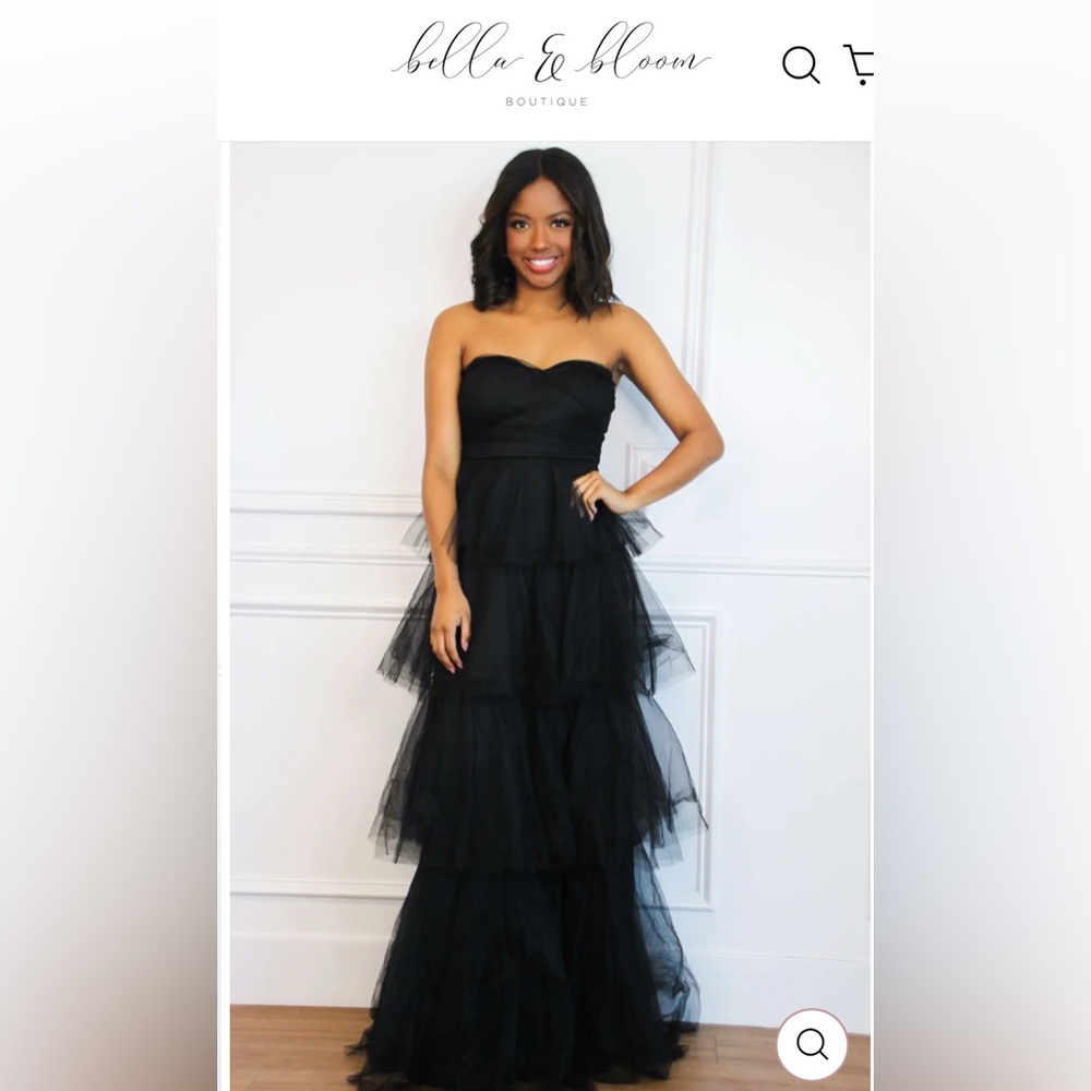 Formal Black Strapless Tiered Gown